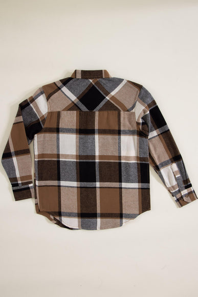 Youth Plaid Button Up Flannel for Boys in Tan