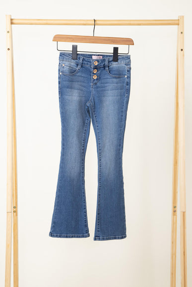 Youth Exposed Triple Button Flare Jeans for Girls