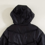 Youth Faux Leather Hooded Puffer Jacket for Girls in Black
