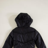 Youth Faux Leather Hooded Puffer Jacket for Girls in Black