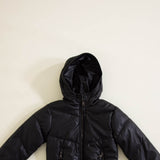 Youth Faux Leather Hooded Puffer Jacket for Girls in Black