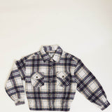 Youth Cropped Flannel Shacket for Girls in Navy 