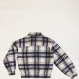 Youth Cropped Flannel Shacket for Girls in Navy 