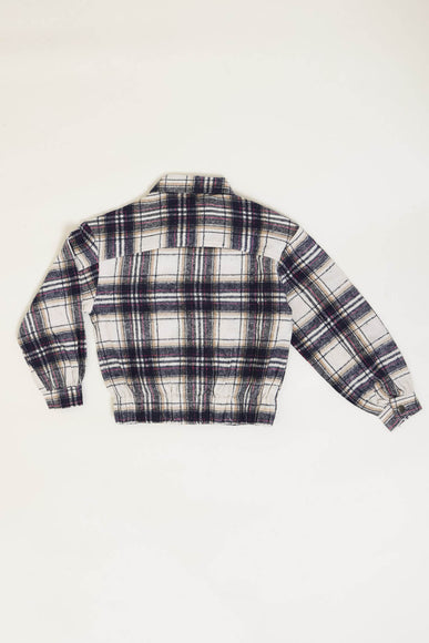 Youth Cropped Flannel Shacket for Girls in Navy 