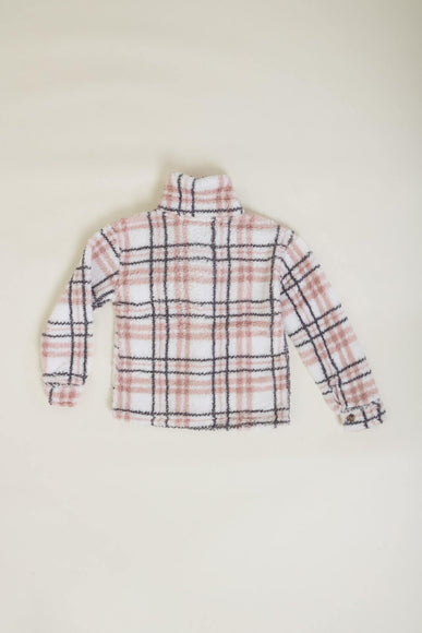 Youth Plaid Sherpa Shacket for Girls in Pink 