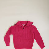 Youth Quarter Zip Sweater for Girls in Pink 