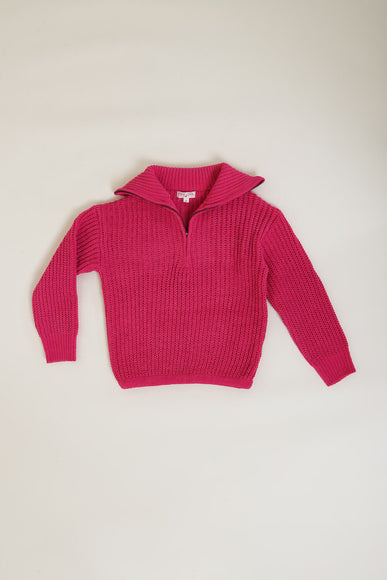 Youth Quarter Zip Sweater for Girls in Pink 