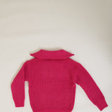 Youth Quarter Zip Sweater for Girls in Pink 
