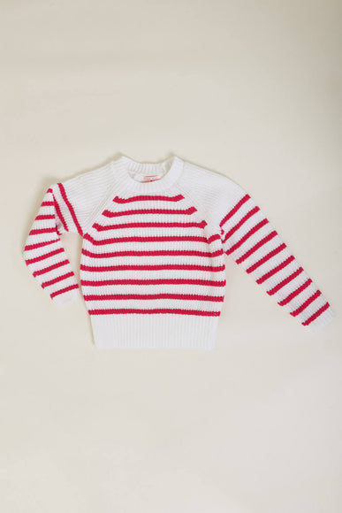 Youth Striped Raglan Sleeve Sweater for Girls in Magenta