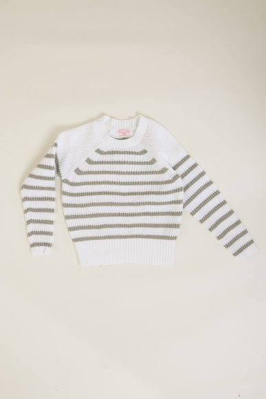 Youth Striped Raglan Sleeve Sweater for Girls in White