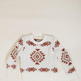 Youth Fuzzy Aztec Crew Neck Sweater for Girls in White