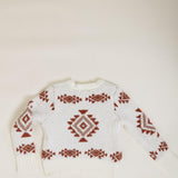 Youth Fuzzy Aztec Crew Neck Sweater for Girls in White