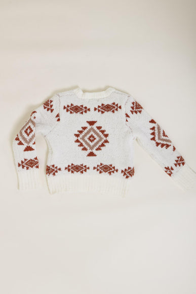 Youth Fuzzy Aztec Crew Neck Sweater for Girls in White