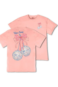 Simply Southern Youth Show Time Mineral Wash T-Shirt for Girls in Light Peach