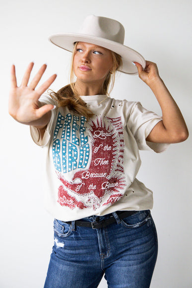 Free Bird America Graphic T-Shirt for Women in Khaki
