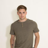 1897 Original Solid Henley Cotton Shirt for Men in Military Green