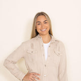 American Bazi Distressed Color Denim Jacket for Women in Beige