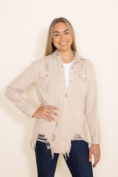 American Bazi Distressed Color Denim Jacket for Women in Beige