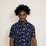 Anchor Print Button Up Shirt for Men in Navy