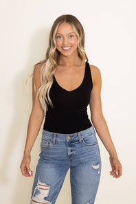 Seamless Double Layer Knit Basic Tank Top for Women in Black