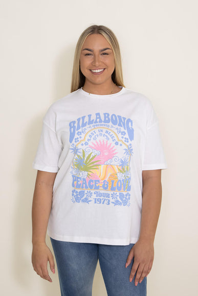 Billabong Peace and Love Oversized Graphic T-Shirt for Women in White