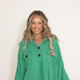 Bucketlist French Terry Fleece Button Up Sweater for Women in Green | T-1578-3-GREEN