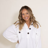 Bucketlist French Terry Fleece Button Up Sweater for Women in Ivory
