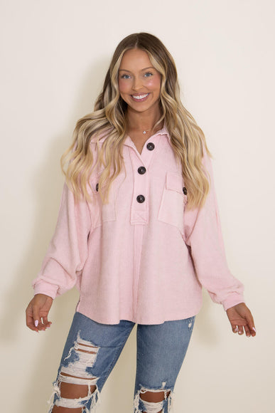 Bucketlist French Terry Fleece Button Up Sweater for Women in Pink | T1578-MAUVE