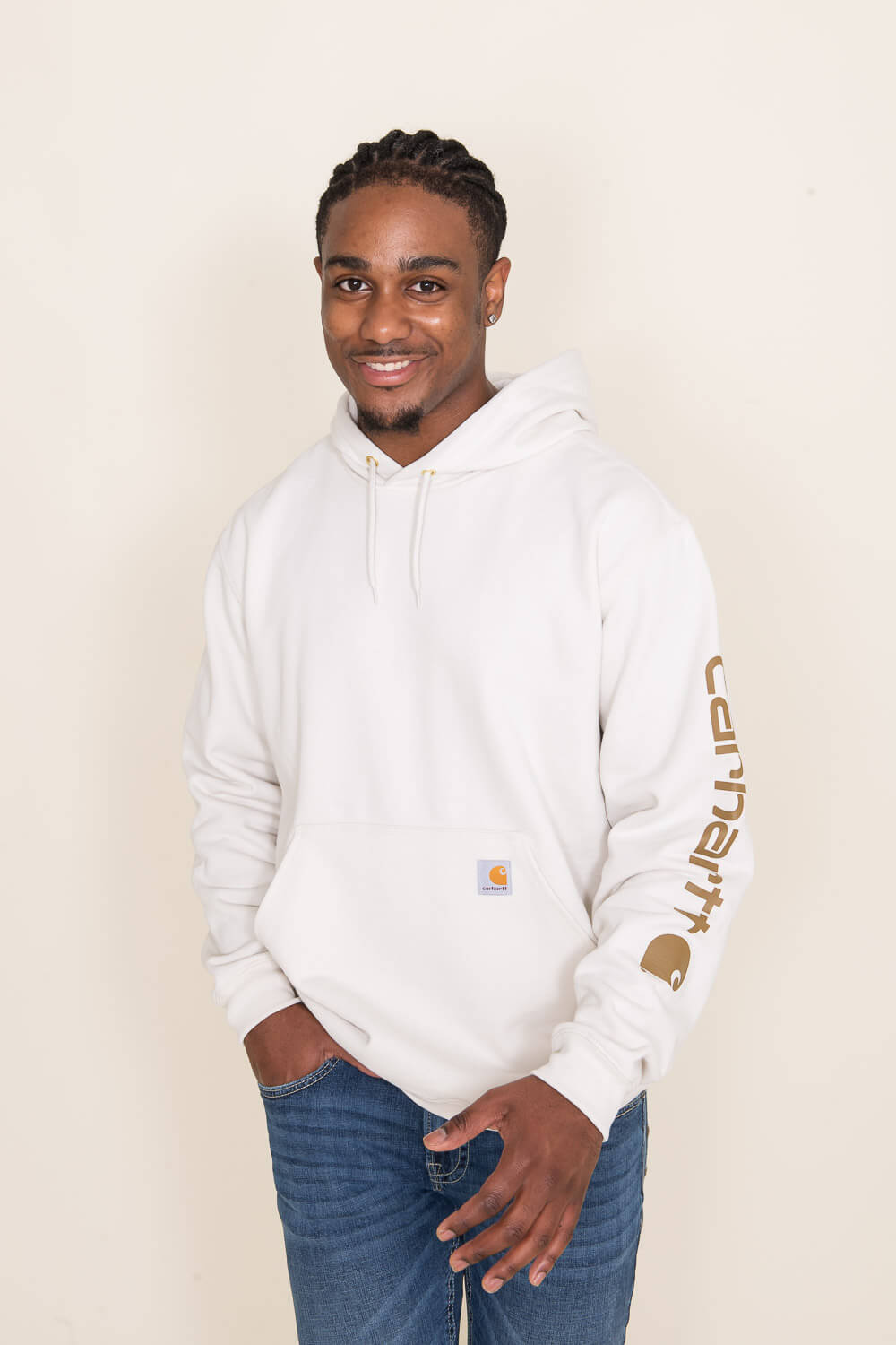 Carhartt Logo Sleeve Hoodie for Men in Malt White | K288-W03 MALT