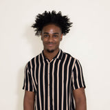 Denim & Flower Woven Button-Down Stripes Shirt for Men in Black
