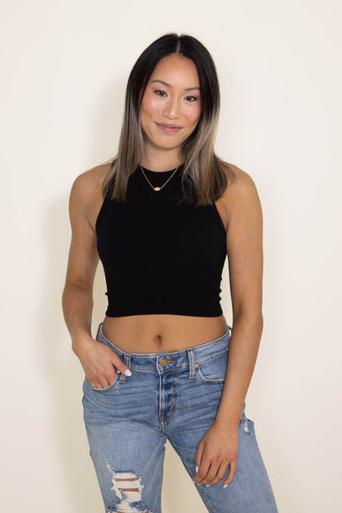 Ribbed Scoop Neck Cropped Brami for Women in Black