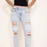 Eunina Frankie Mid Rise Distressed Girlfriend Jeans for Women