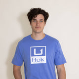 Huk Fishing Huk Stacked Logo T-Shirt for Men in Wedgewood
