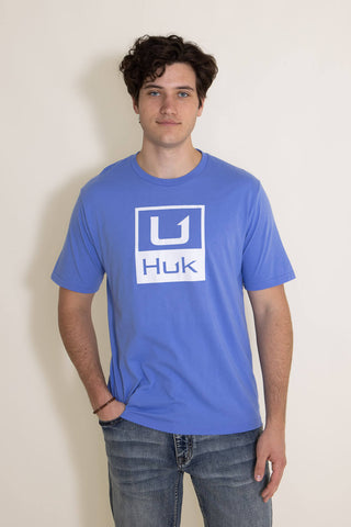 Huk Fishing Huk Stacked Logo T-Shirt for Men in Wedgewood