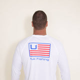Huk Fishing Huk and Bars Pursuit Long Sleeve Tee for Men in White