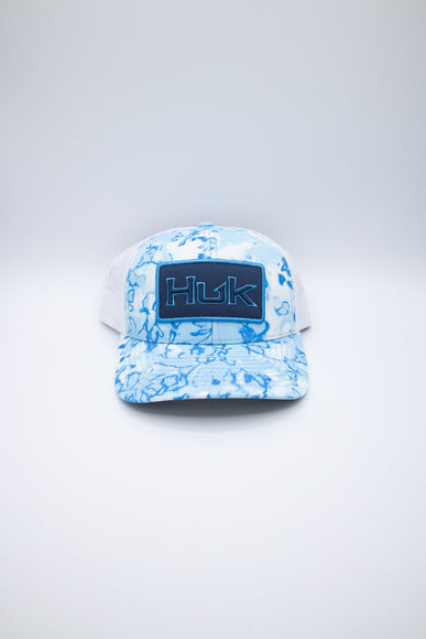 Huk Fishing Youth Fin Flats Trucker Snapback Hat for Boys in Light Blue