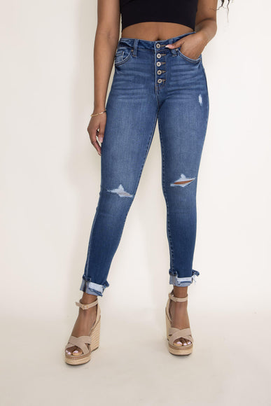 KanCan High Rise Rolled Cuff Ankle Skinny Jeans for Women