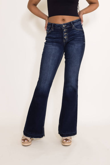KanCan Mid-Rise Button Flare Jeans for Women