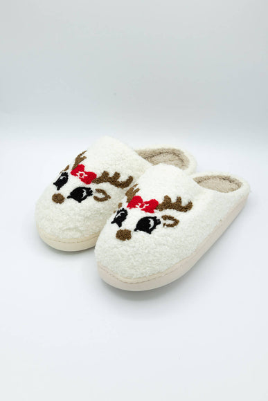 Christmas Reindeer Slippers for Women in White