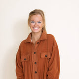 La Miel Sunset Fleece Shacket for Women in Rust Orange