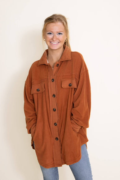 La Miel Sunset Fleece Shacket for Women in Rust Orange