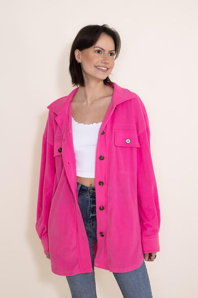 La Miel Sunset Fleece Shacket for Women in Candy Pink