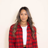 La Miel Plaid Long Sleeve Flannel Button Up Shirt for Women in Red