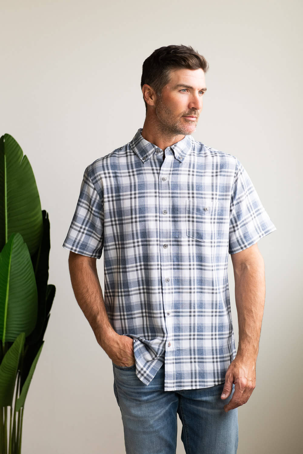 Weatherproof Vintage Plaid Performance Shirt for Men in Grey