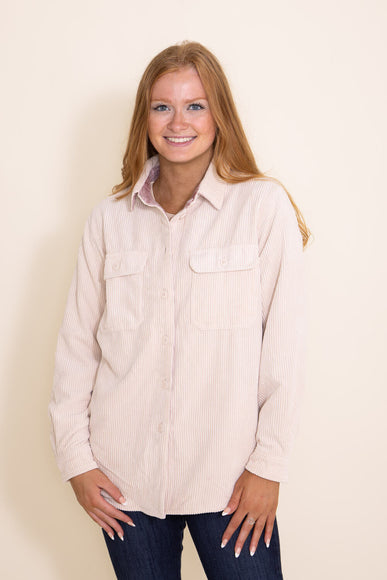 Love Tree Reversible Corduroy Shacket for Women in White