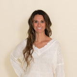 Frayed V Neck Sweater for Women in White
