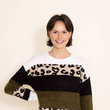 Miracle Clothing Colorblock Animal Print Sweater for Women in Green