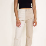 Twill Colorblock Pants for Women in Oatmilk