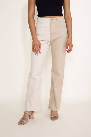 Twill Colorblock Pants for Women in Oatmilk | SP5292-OATMILK – Glik's