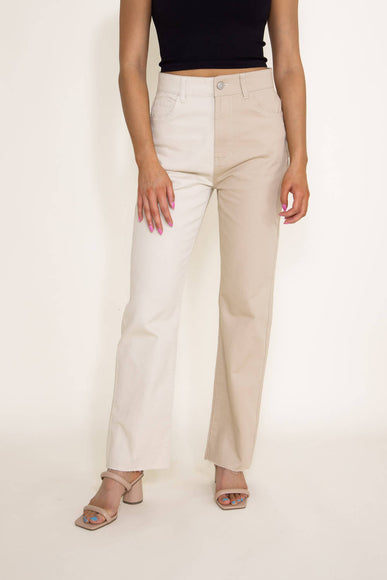 Twill Colorblock Pants for Women in Oatmilk